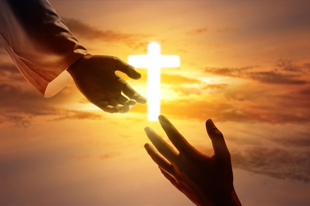 Jesus Christ giving a helping hand to humans