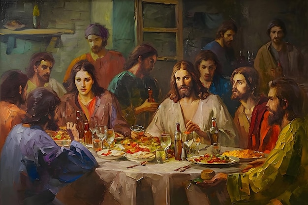 Photo jesus christ and his apostles at the last supper