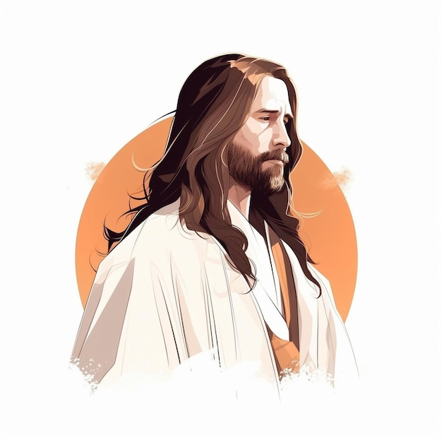 Иллюстрация логотипа Иисуса Христа эмблема портретная наклейка