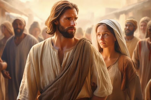 Jesus Christ on a journey with Mary Magdalene preaching