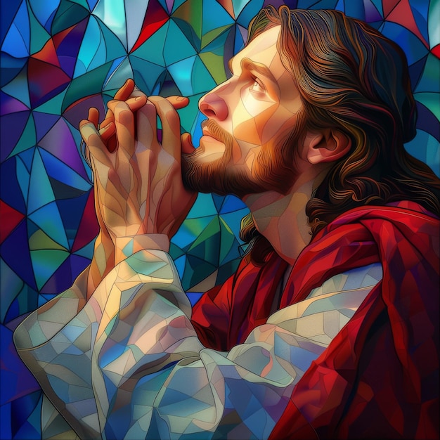 Foto gesù cristo in stile mosaico icona religiosa come dio che ha creato il nostro mondo