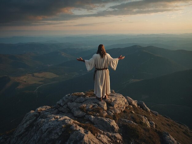 Photo jesus christ under the mountains