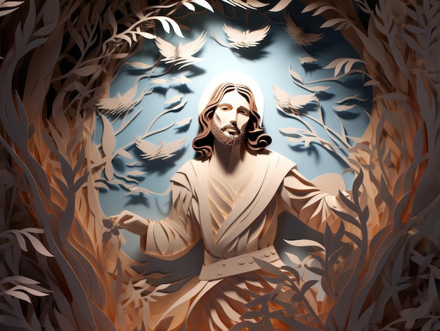 Jesus Christ in paper cut style paper art