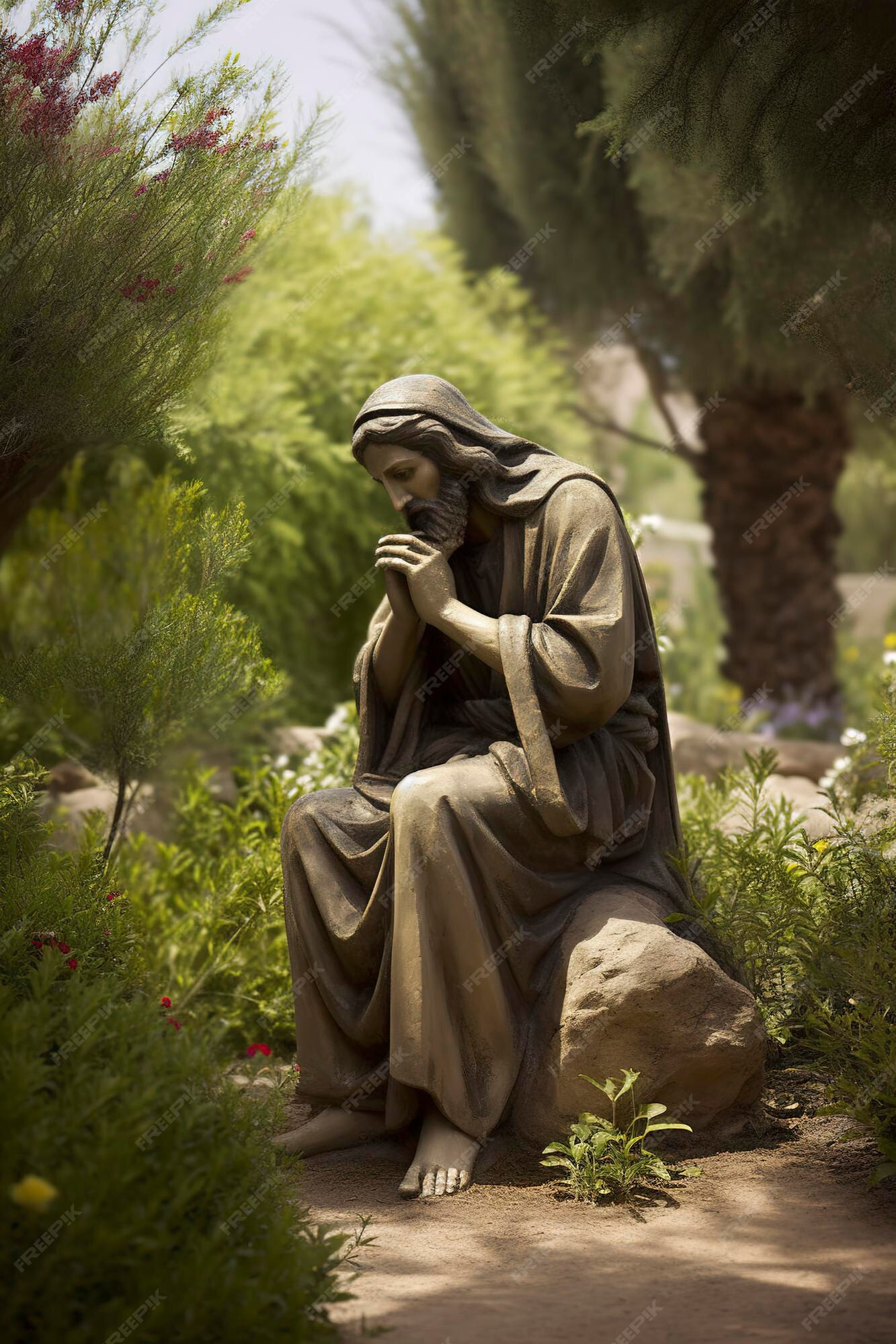 Premium Photo | Jesus Christ praying in the garden of olive AI generativ