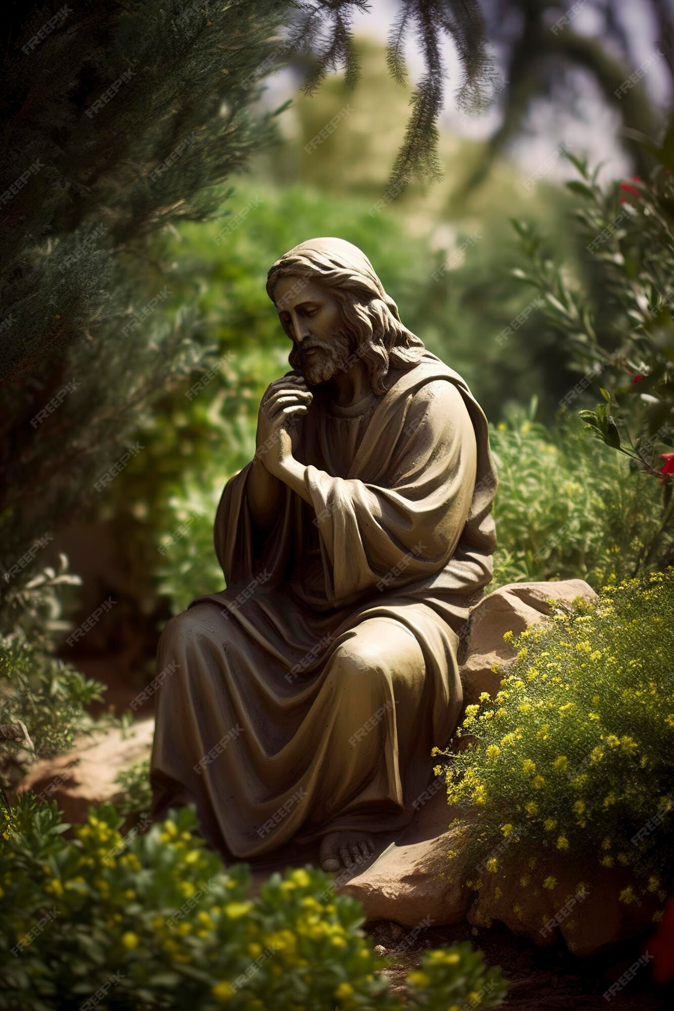 Premium AI Image | Jesus Christ praying in the garden of olive AI generativ