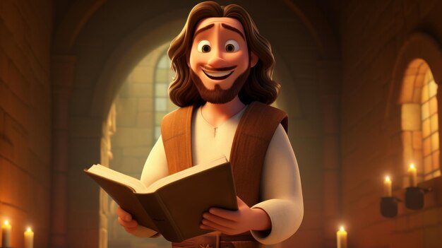 Jesus Christ read scriptures 3d cartoon