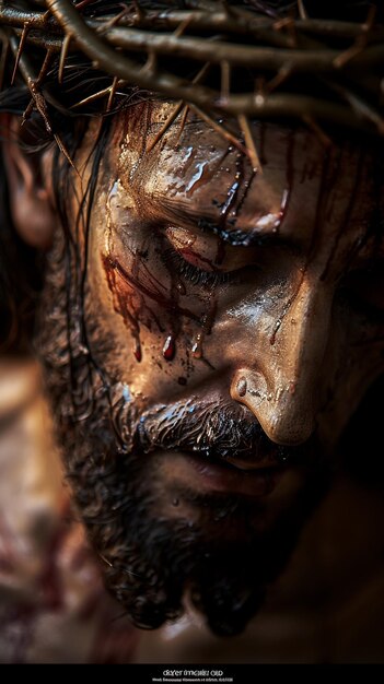 jesus christ representation of Calvary on the cross with crown of thorns and wounds faith and religion