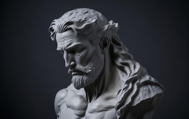 Foto scultura di gesù cristo vecchia scultura su sfondo scuro