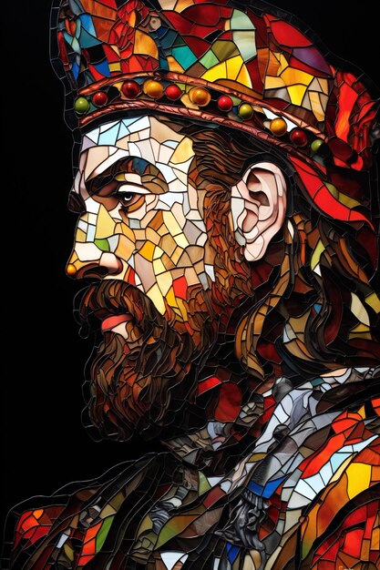 Photo jesus christ in a stained glass window with red and yellow beads