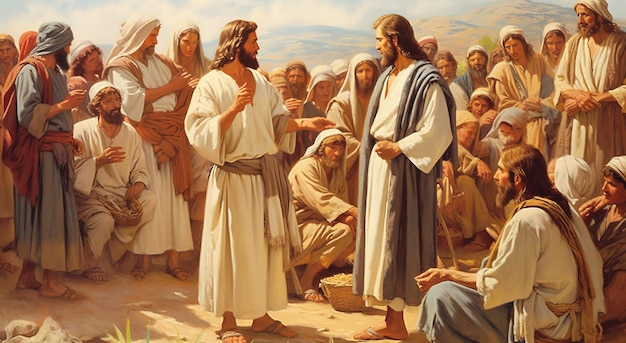 jesus christ talking to people oil painting