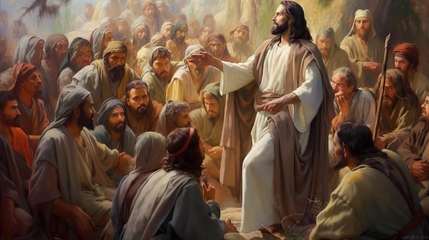 jesus christ talking to people oil painting