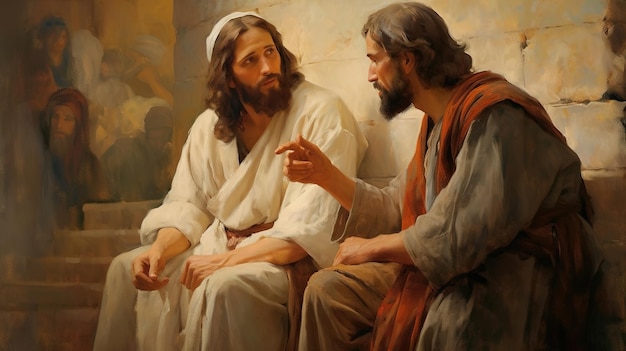 jesus christ talking to people oil painting