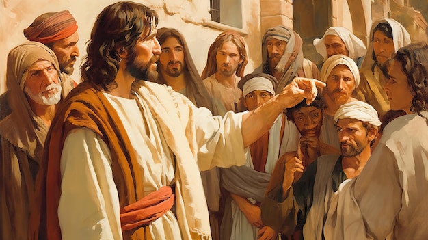 jesus christ talking to people oil painting