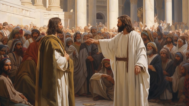 jesus christ talking to people oil painting