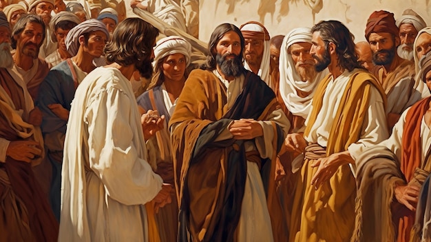Photo jesus christ talking to people oil painting