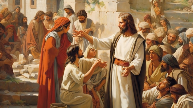 写真 イエス・キリストが人々に話す 油絵