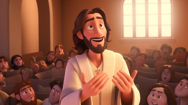 Jesus Christ teaches the people 3d cartoon