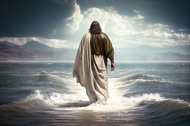 Jesus Christ walking on water on the sea of Galilee Generative AixA