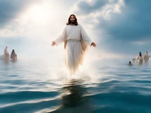 Photo jesus christ walking on water on the sea