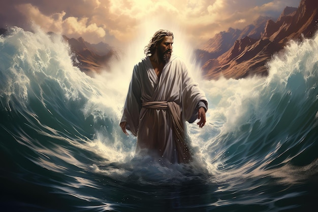 Jesus Christ walking on the waters of the sea