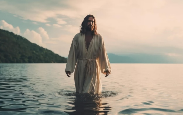 Jesus Christ walks on water Generative AI