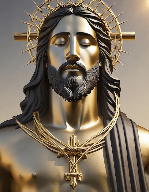 Premium AI Image | Jesus Christ with Crown of Thorns Black Gold Statue
