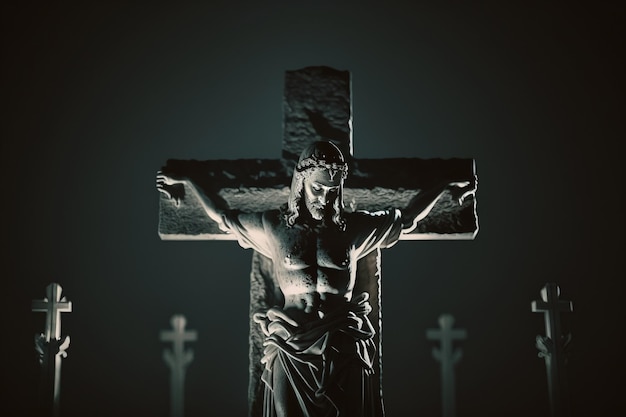 Jesus Christ with Crown of Thorns Easter Crucification or Resurrection concept He is Risen Religious easter and good friday Savior of mankind