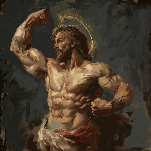 Foto gesù cristo con una corona di spine sulla testa illustrazione in stile pittura ad olio