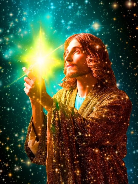 Jesus Christ with divine light background