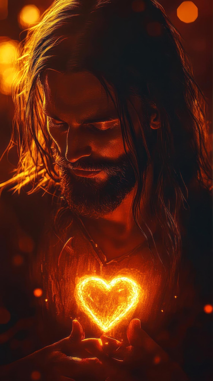Jesus Christ With a Glowing Heart Radiating Love and Compassion in a Spiritual Ambiance