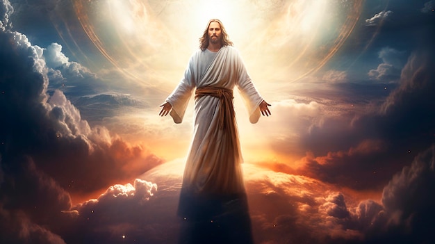 Photo jesus christ with his arms raised generative ai