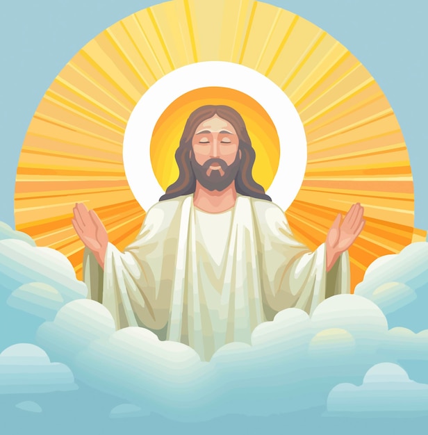 Jesus in the cloud sunrise christ christian icon in the style of dignified poses spiritual