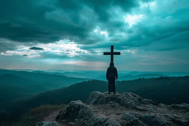 Jesus on Cross against the Sunset