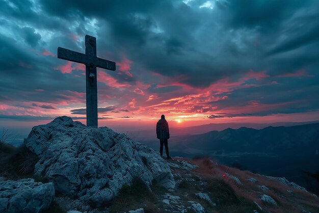 Jesus on Cross against the Sunset