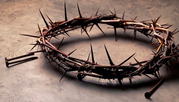 jesus crown thorns and nails and cross on sand vintage retro style