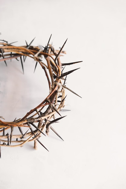 Jesus Crown Thorns and nails and cross on a white background Crucifixion Of Jesus Christ Passion Of Jesus Christ Concept for faith spirituality and religion Easter Day