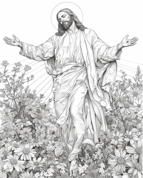 jesus in the garden coloring page generative ai