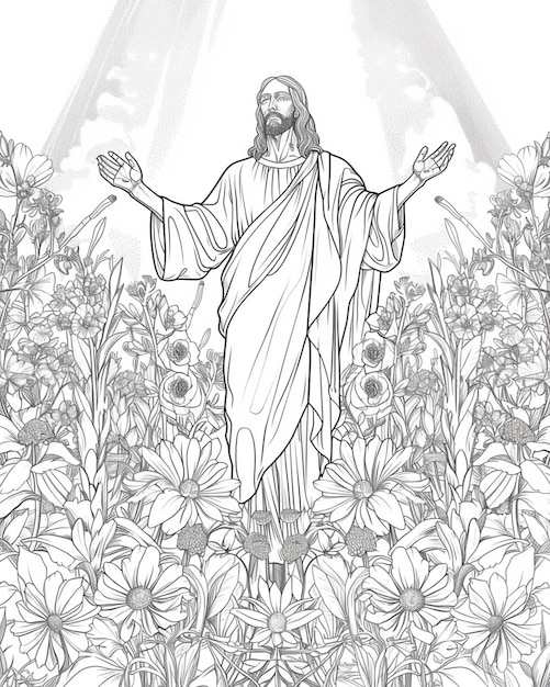 jesus in the garden of eden coloring page generative ai