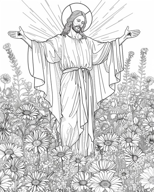 jesus in the garden of eden coloring page generative ai