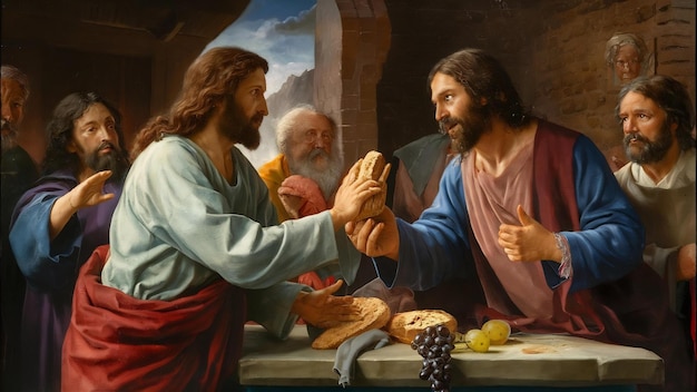 Иисус дает хлеб и виноград