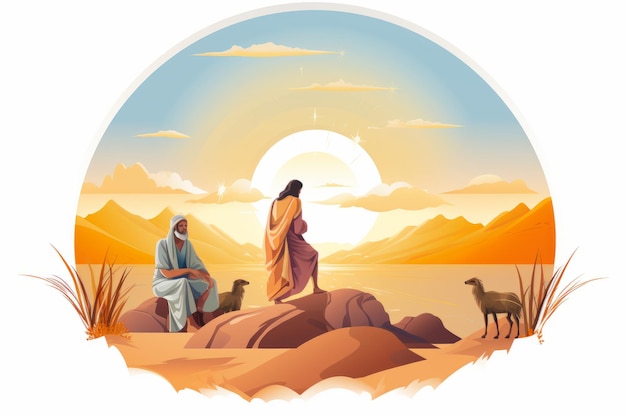 Foto gesù e i suoi discepoli nel deserto con le pecore