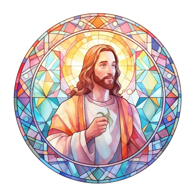 Photo jesus holding a small candle in a circle.