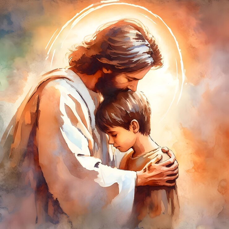 Photo jesus hugging a boy