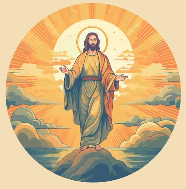 Jesus in wolken hoog illustratieontwerp