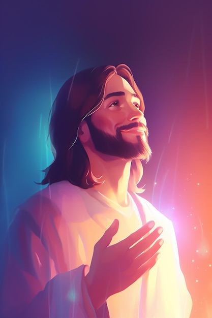 Photo jesus is praying with his hands in the air generative ai