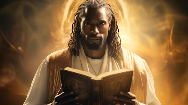 jesus is sitting inside an open book