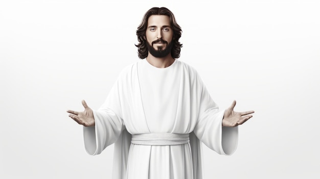 イエスは白い背景の前に立っています