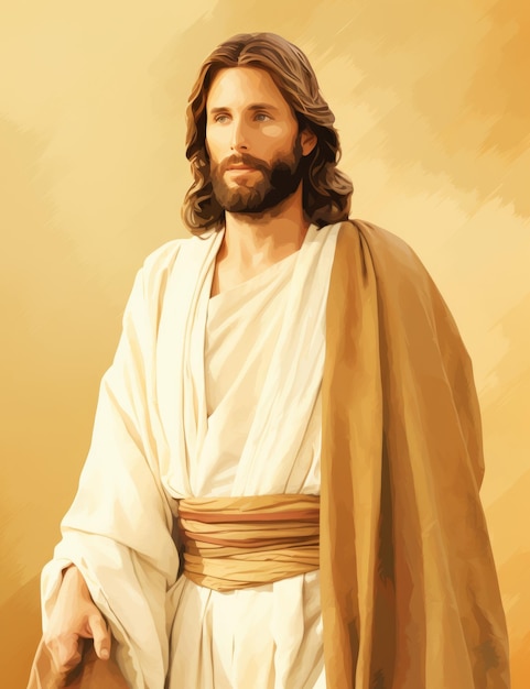 jesus is standing in front of a yellow background