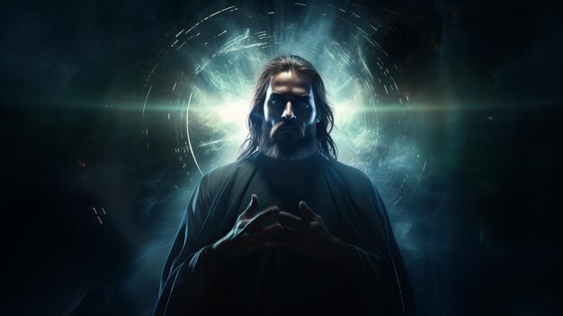 Фото Иисус стоит перед темным фоном