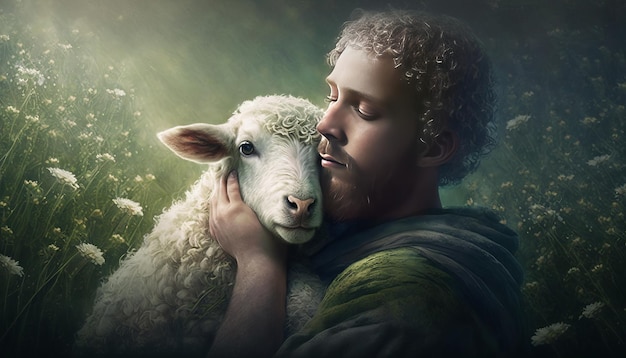 Jesus and the Lamb AI Generative